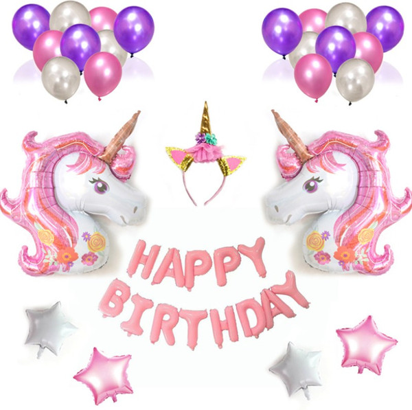 Unicorn Party Decor Birthday Latex Balloons Unicorn Theme Full Moon Birthday Decoration Girls Children's Party Happy Birthday Gifts