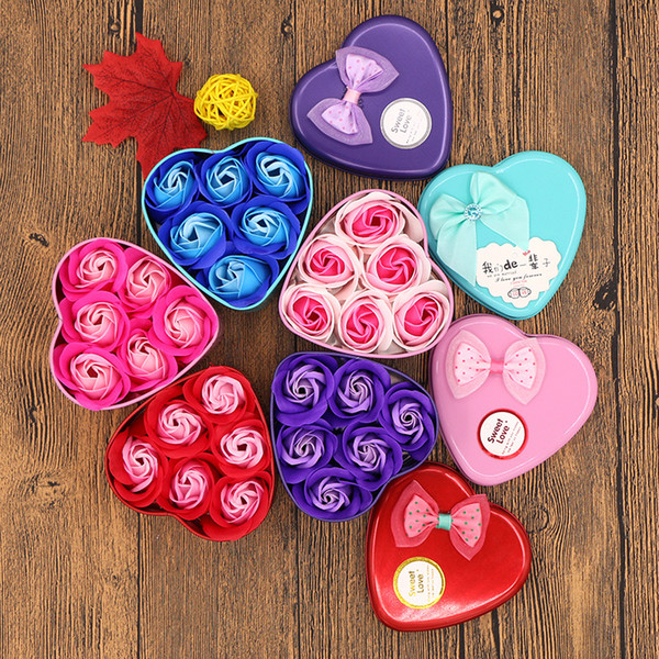 50pcs Romantic Rose Soap Flower With Little Cute Bear Doll 3 Rose 1 Bear & Rose Heart Box Valentine Day Gifts Wedding Gift birthday