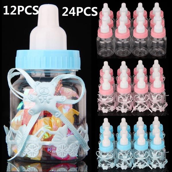 12PCS/24PCS Fillable Bottles for Baby Shower Favors Blue Pink Party Decorations Girl Boy