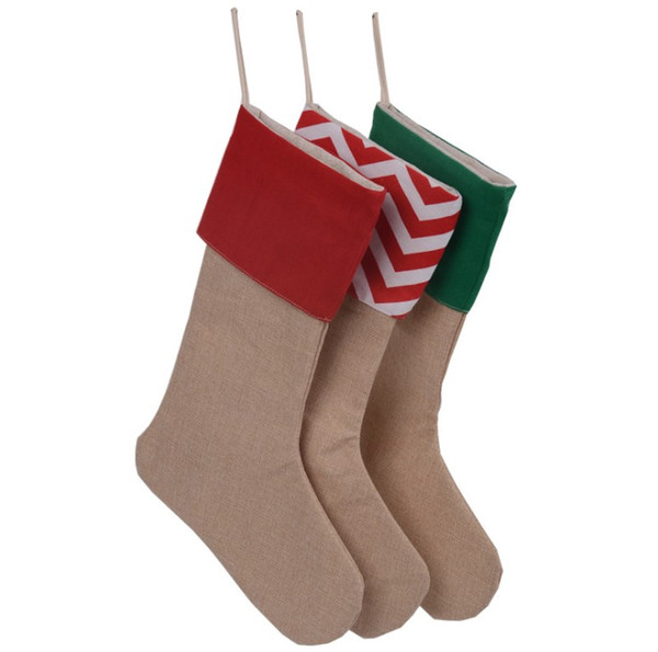 Wholesale Chirtsmas day children candy gifts packed stockings canvas 7 style chevron x'mas day package sack decoration socks