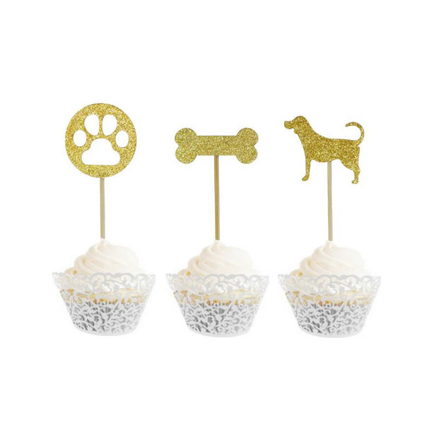 30pcs NEW Gold Glitter Dog claw dog bone Cupcake Toppers Boy cartoon Boy birthday Cake Decoration