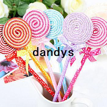 2016 new free shipping bow plush lollipop sugar flat ballpoint pen/ advertising pen school student kid children gift