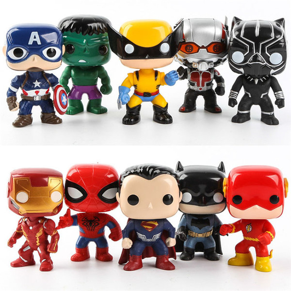 JUXU FUNKO POP 10pcs/set DC Justice action figures League & Marvel Avengers Super Hero Characters Model Vinyl Action & Toy Figures for Child
