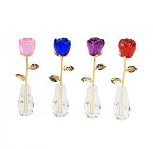 Crystal Rose Flower with 24K Gold Long Stem Figurines Craft Wedding Valentine's Day Gifts sets Table Decoration Ornaments GGA1513