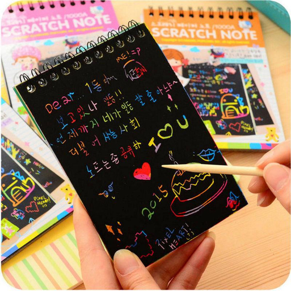 Scratch note Black cardboard Creative DIY draw sketch notes for kids toy notebook Coloring Drawing Note Book Supplies MMA1370