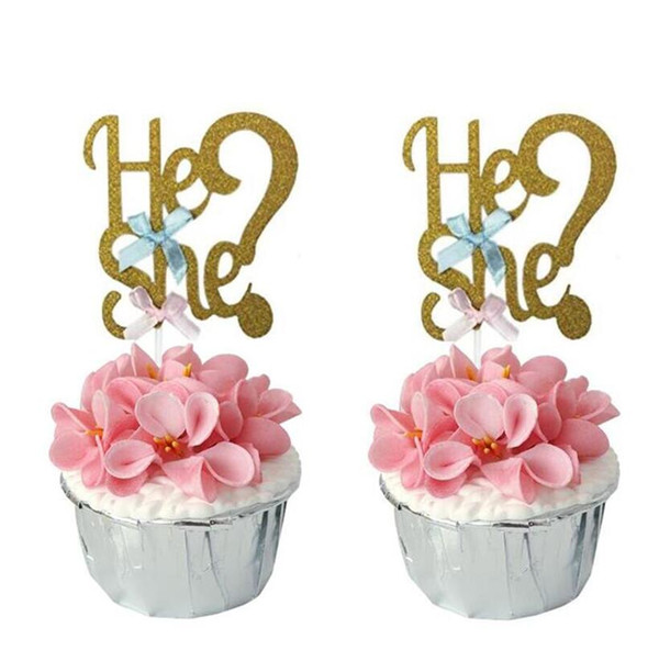 20pcs Golden he or she Cupcake Toppers Party Decors Baby's Birthday cake decoration