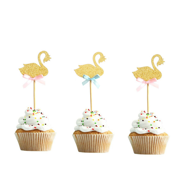 50pcs Gold Swan Cake Toppers Baby Cupcake Topper Cake Decorations Party Decorations Supplies