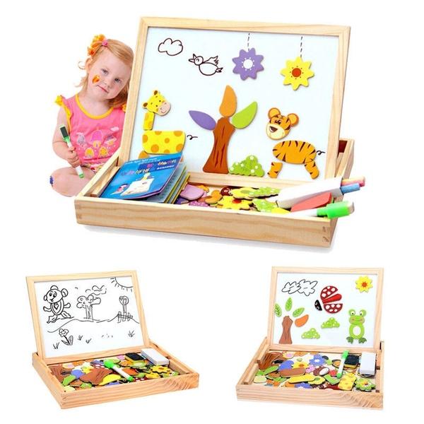 New Fantastic Wooden Animal Magnetism Easel Doodle Drawing Board Jigsaw Blackboard Toy For Children