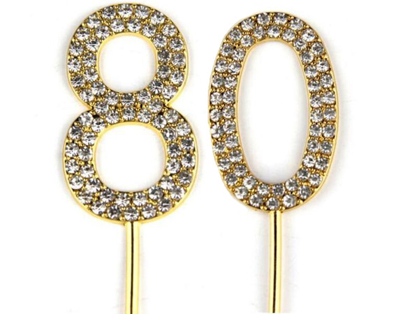 Number 80 Cake Topper 80th Baby Birthday/Wedding Anniversary Cupcake Topper Gold Alloy/Meta with Glitter Crystals Cake Decoration