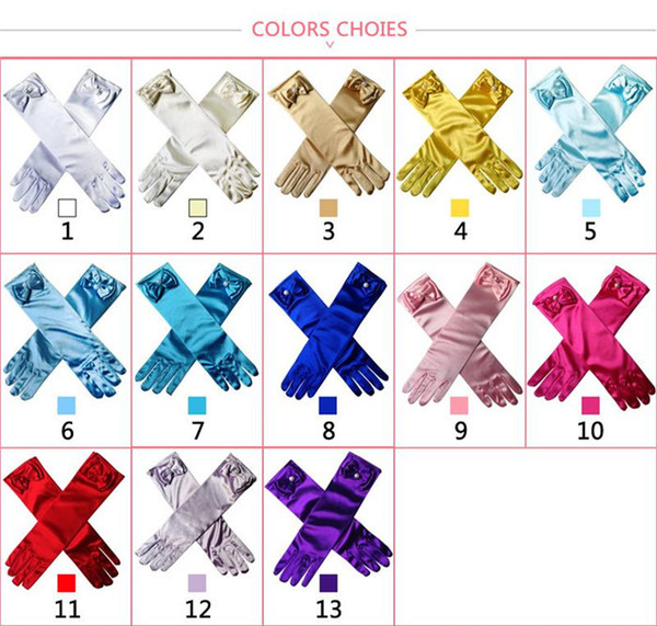 JUXU Kids Children Girls Long Gloves For Princess bowknot birthday Cosplay Nylon Dance Stage Performance Party Gloves XMAS Gifts 13 colors