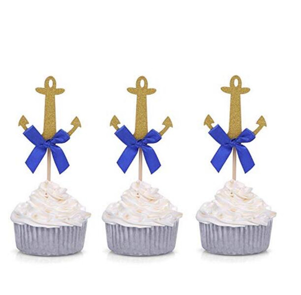 20pcs Golden Anchor Cake Cupcake Toppers Picks for Wedding Engagement Party Decorations