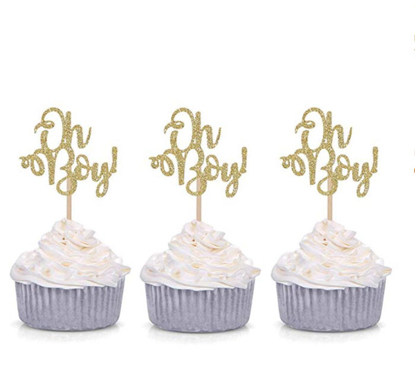 50pcs Golden Oh Boy One Cupcake Toppers Party Decors Baby's Birthday cake decoration