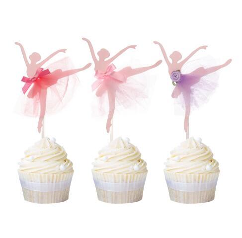 20pcs Tutu Dress Baby Shower Birthday Party Cake Picks Ballet Girl Cupcake Toppers