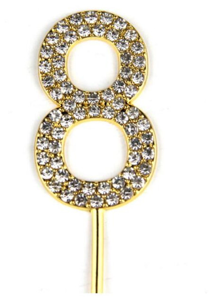 8st Baby Birthday/Wedding Anniversary Number 8 Cake Topper with Sparkling Rhinestone Crystals Glitter Gold Alloy/Metal Cake Decoration