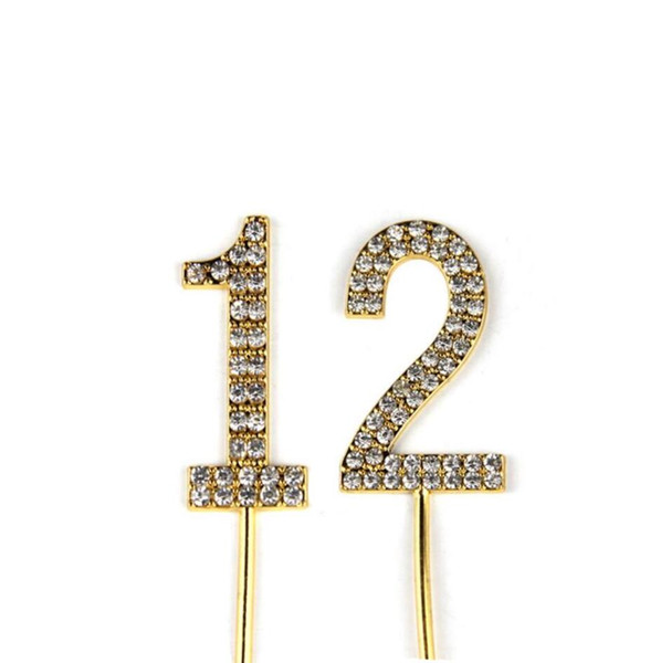 Number 12 Cake Topper 12th Baby Birthday/Wedding Anniversary Cupcake Topper Gold Alloy/Meta with Glitter Crystals Cake Decoratio1