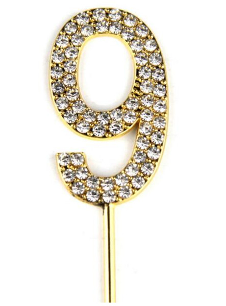 9st Baby Birthday/Wedding Anniversary Number 9 Cake Topper with Sparkling Rhinestone Crystals Glitter Gold Alloy/Metal Cake Decoration