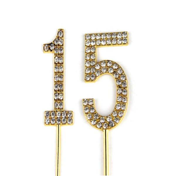 Number 15 Cake Topper 15h Baby Birthday/Wedding Anniversary Cupcake Topper Gold Alloy/Meta with Glitter Crystals Cake Decoratio1