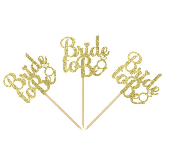 50pcs Glitter Gold Paper Ring Bride To Be Cupcake Toppers for Party Cake Decoration