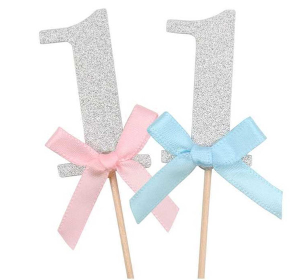 50pcs First year old 1st Baby Birthday/Wedding Anniversary Number 1 Cake Topper Glitter silver Cake Decoration