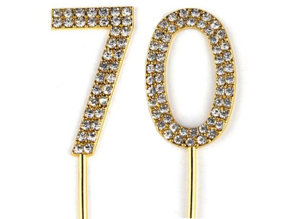 Number 70 Cake Topper 70th Baby Birthday/Wedding Anniversary Cupcake Topper Gold Alloy/Meta with Glitter Crystals Cake Decoration