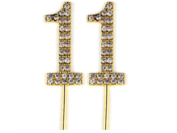 Number 11 Cake Topper 11th Baby Birthday/Wedding Anniversary Cupcake Topper Gold Alloy/Meta with Glitter Crystals Cake Decoratio1