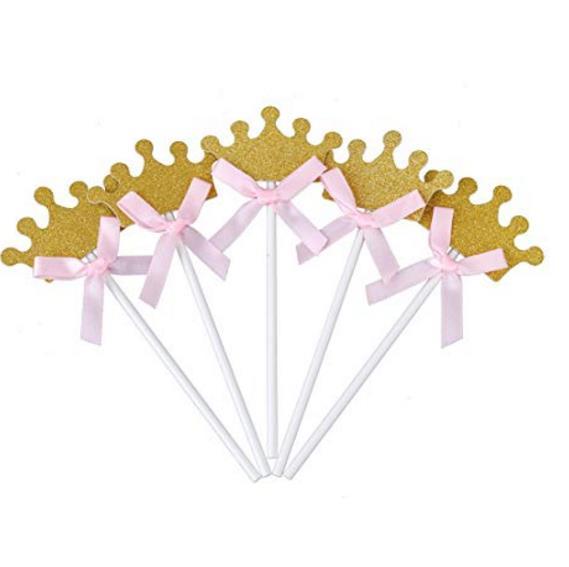 30pcs Crown Cupcake Toppers Picks Gold Glitter Cake Toppers for Baby Shower Decorations Birthday Wedding