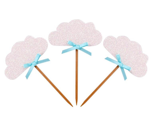 50pcs Glitter Kids Party Cake Decoration White Cloud Party Paper Cupcake Toppers for Baby Shower