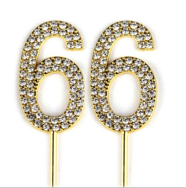 Number 66 Cake Topper 66th Baby Birthday/Wedding Anniversary Cupcake Topper Gold Alloy/Meta with Glitter Crystals Cake Decorati35