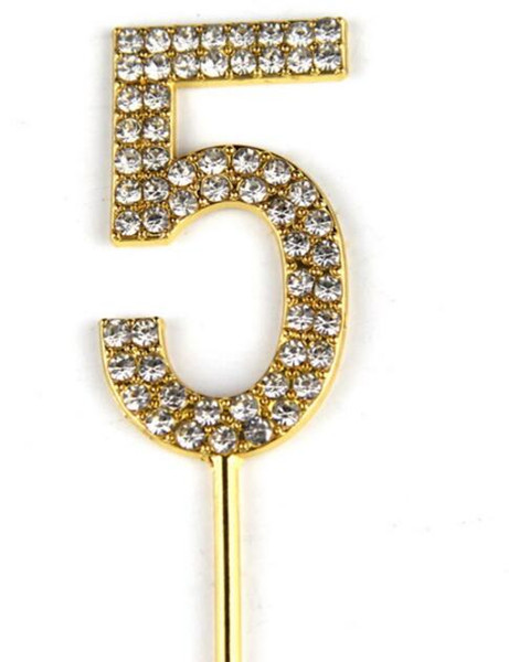 5st Baby Birthday/Wedding Anniversary Number 5 Cake Topper with Sparkling Rhinestone Crystals Glitter Gold Alloy/Metal Cake Decoration