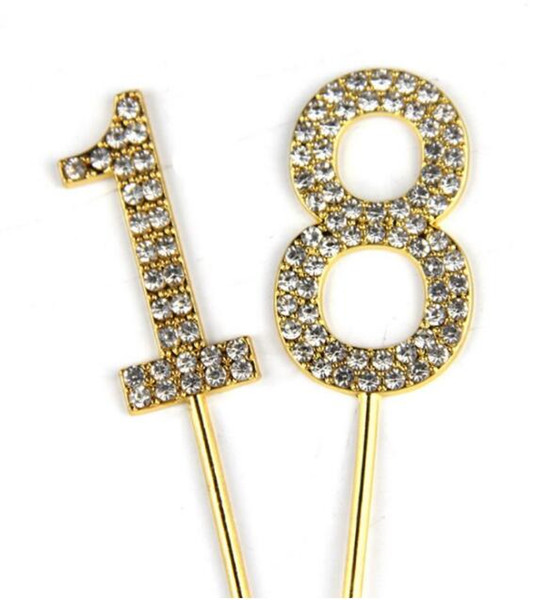 Number 18 Cake Topper 18th Baby Birthday/Wedding Anniversary Cupcake Topper Gold Alloy/Meta with Glitter Crystals Cake Decoratio1
