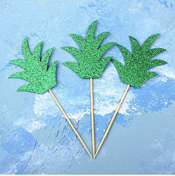 50pcs Pineapple Leaf Cake Toppers Cupcake Toppers Fruit Picks for Wedding Birthday Party Decor