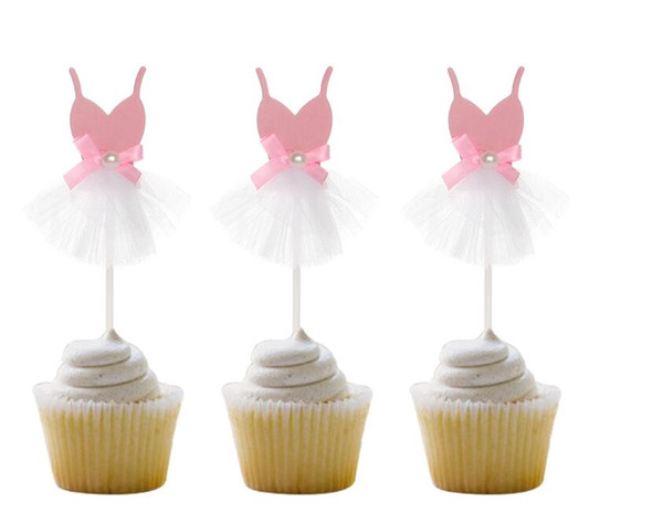 20pcs Skirt Cake Picks Kids Birthday Party Decoration Ballet Girl Cupcake Toppers