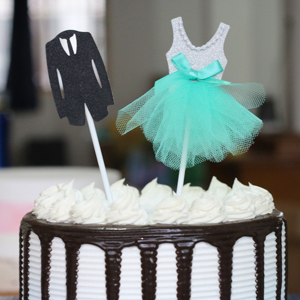 10 Sets Wedding Bride Dress and groom Suit Cupcake Toppers Wedding Cake Decorating
