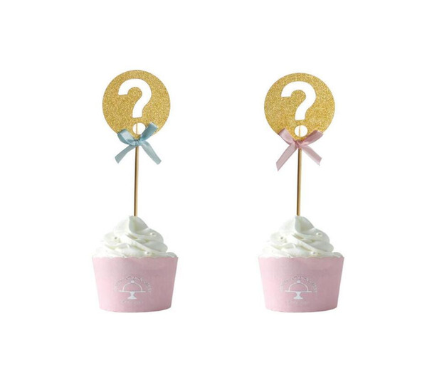50pcs Girl Boy Gender Reveal Gold Glitter Question Mark Cupcake Toppers Cake Decoration