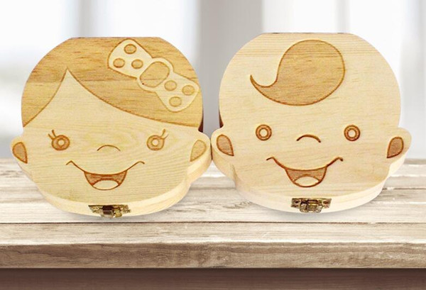 Tooth Box for Baby Save Milk Teeth Boys/Girls Image Wood Storage Boxes Creative Gift for Kids Travel Kit