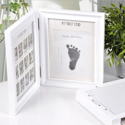 Baby Hundred Days Full Moon Age Growth Commemorative Photo Frame Set Table Wall Beautiful Gifts Keepsakes Newborn Hand And Foot Print Mud