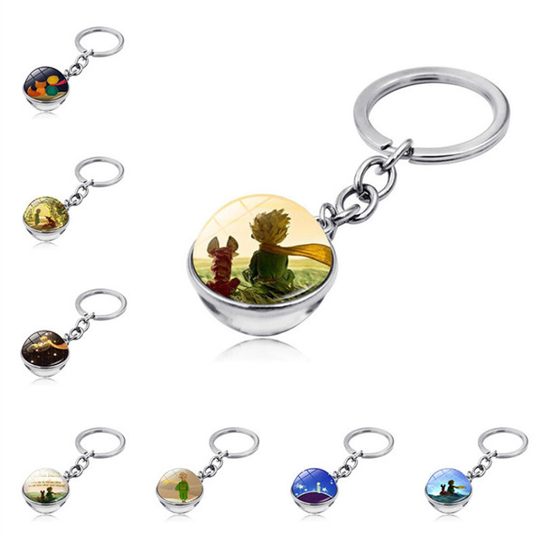 Classical Fairy Tale Keychain Double-sided Glass Ball Little Prince Key Ring Bag Car Keys Hanging Pendant Children Women Gift HHA1189