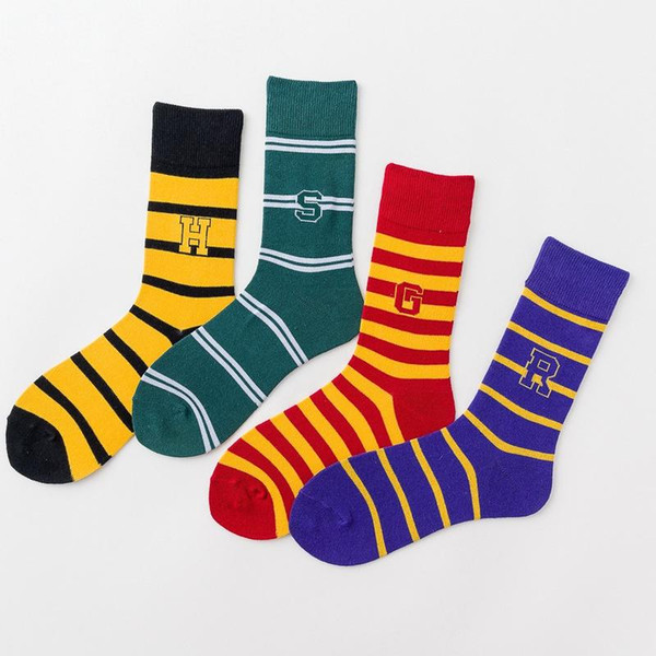 Harry Potter Socks Baseball Socks Hogwarts Magic School Long Tube Striped Word Badge Sock Gryffindor Slytherin Ravenclaw Colorfull HHA371