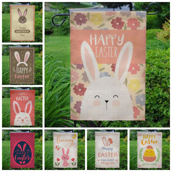 Easter Flags Bunny Printed Burlap Garden Flag Linen Hanging Yard Flags Outdoor Banner Easter Decor 40 Designs Optional DW5007