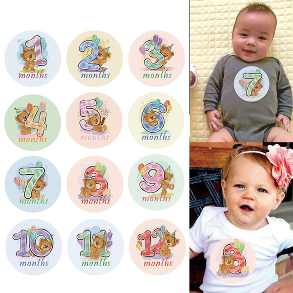 12 Pcs Month Sticker Baby Photography Milestone Memorial Monthly Newborn Kids Commemorative Card Number Photo Props