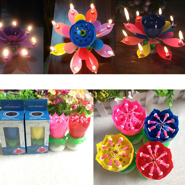 MultiColor Petals Music Candle Children Birthday Party Lotus Sparkling Flower Candles Squirt Blossom Flame Cake Party Accessory Gift