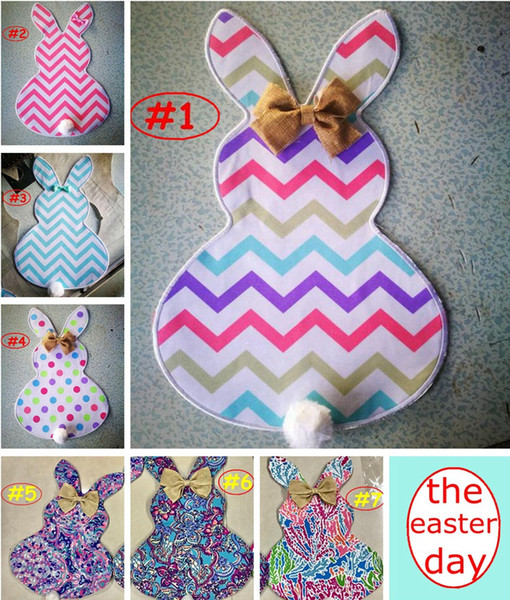 DIY Easter Bunny Flags Canvas Rabbit Chevron Zigzag Garden Flag with Jute Bow Tie Easter Home Decoration Cute Bunny Shape Flags 7styles free