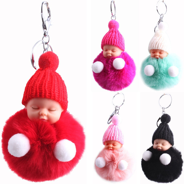 Sleeping Doll Keychain Cartoon Pom Pendant Backpack Shoulder Bag Hanging Car Key Ring Pendant Cute Kids Toy Gift HHA1067