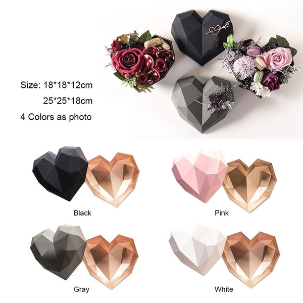 2019 New Design Coating Bronzing Romantic Diamond Heart Box Bouquets Flowers Box Valentine's Day Gift Box Baby Keepsake Tins 2PCS/SET