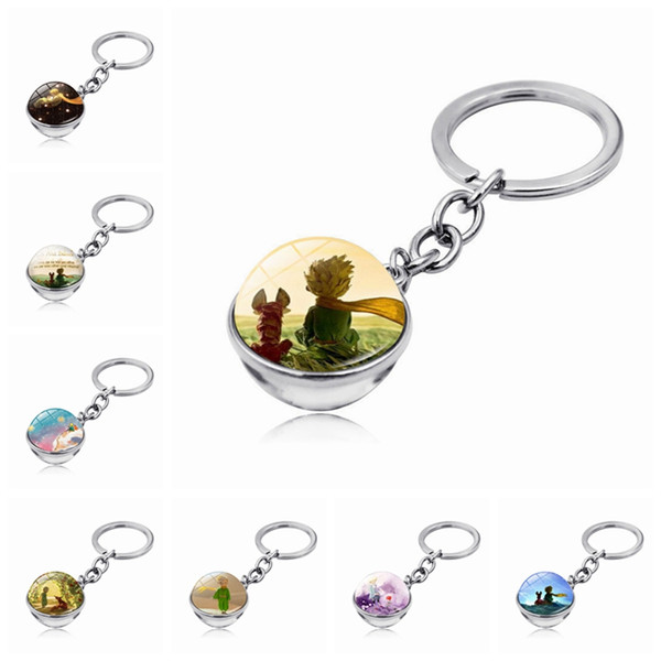 Classical Fairy Tale Keychain Double-sided Glass Ball Little Prince Key Ring Bag Car Keys Hanging Pendant Children Women Gift HHA1189