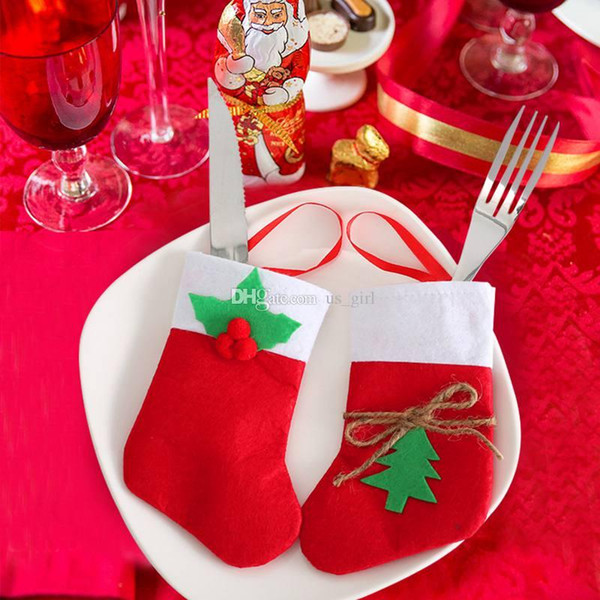 Christmas Decoration Stocking Tableware Knife Fork Holder Sack Cutlery Christmas Bags Pocket Kitchen Table For Home Party 2019