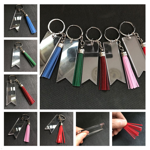 Newest Keychain Charms Acrylic Key Ring Multicolor PVC Glitter Tassel Pendant Drop Oil Acrylic Keychain Unisex Commemorative Gift A101602