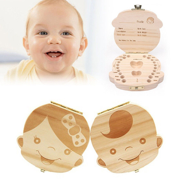 English/Spanish Kids Baby Keepsakes Wood Tooth Fairy Box Save Milk Teeth Organizer Storage Box Boys/Girls DDA483