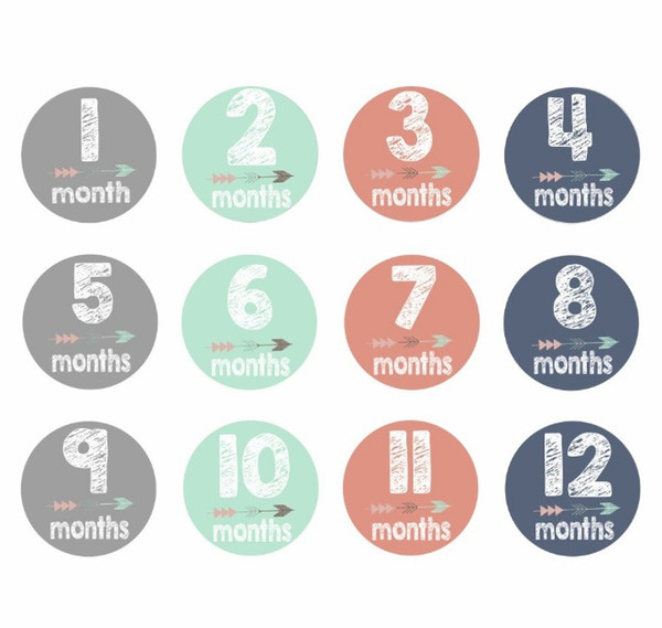 12Pcs/Set Baby Monthly Photograph Stickers 1-12 Month Milestone Stickers DIY Scrap Photo Album Cartoon Baby Photo Props