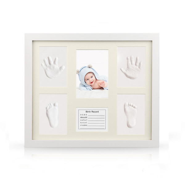 Baby Hand Foot Print Mud Mold Maker Solid Wooden Photo Frame Set Newborn Growth Memorial Gift with Japanese English German Card